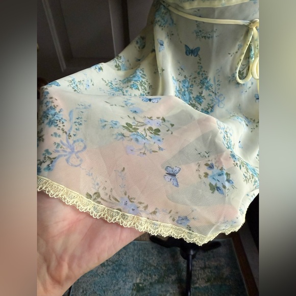 Vintage Secret Treasures butterfly garden ribbon trim slip robe set, size large - Picture 10 of 14